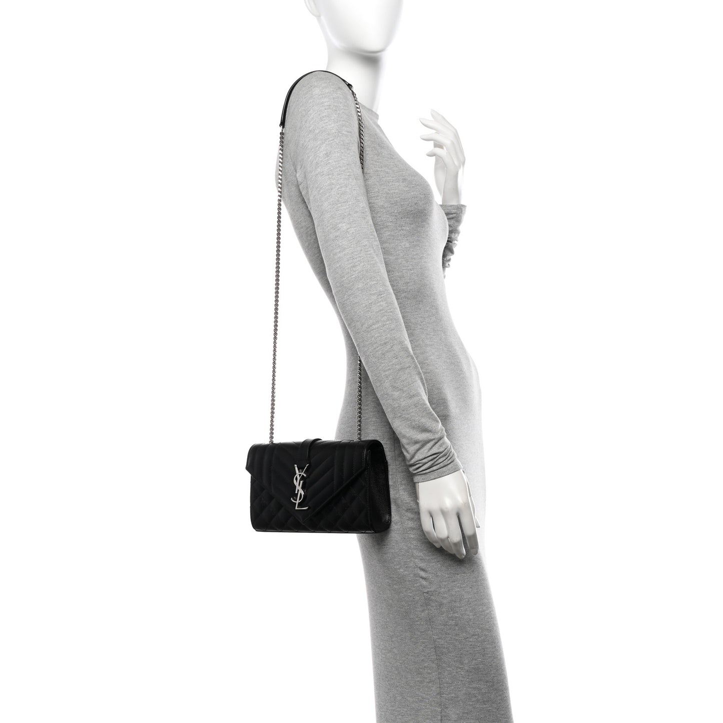 Grain De Poudre Textured Mixed Matelasse Triquilt Small Monogram Satchel Black