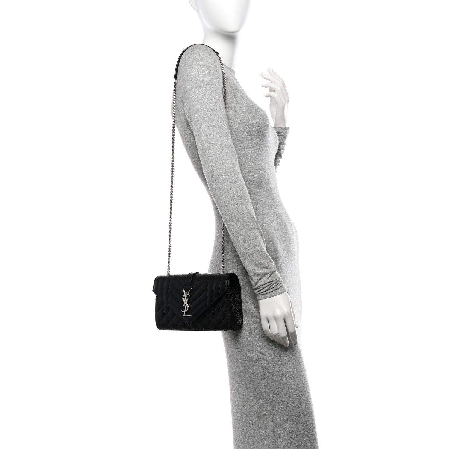 Saint Laurent Grain De Poudre Textured Mixed Matelasse Triquilt Small Monogram Satchel Black 2 of 10