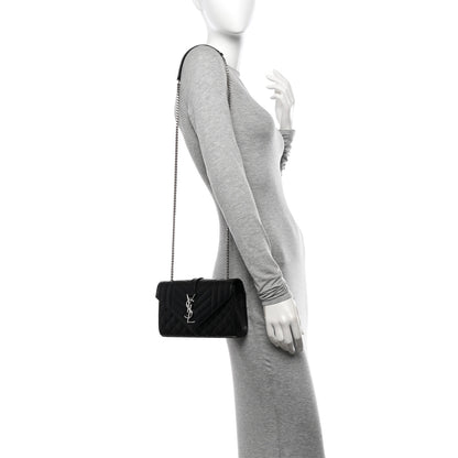 Saint Laurent Grain De Poudre Textured Mixed Matelasse Triquilt Small Monogram Satchel Black 2 of 10