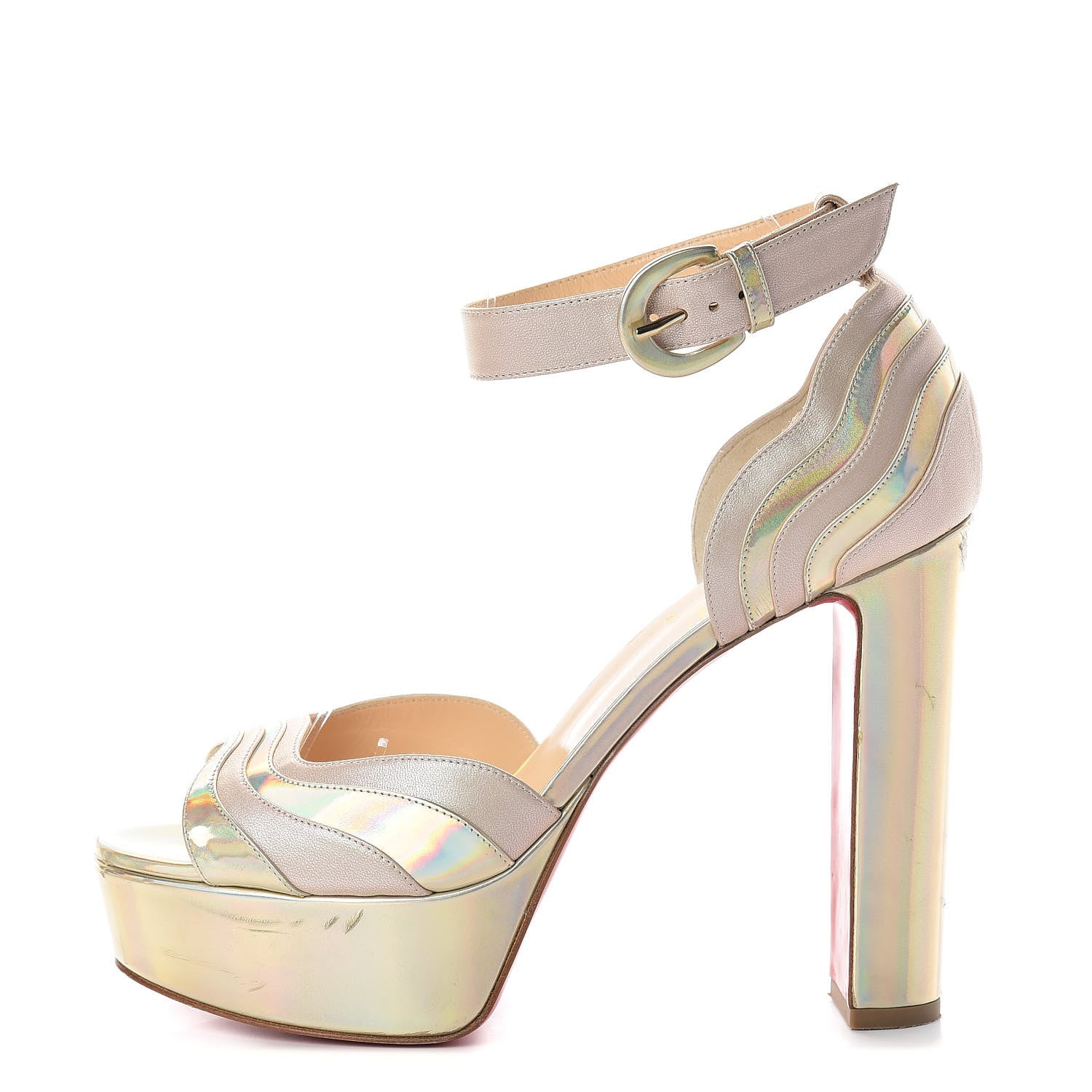 Christian Louboutin Specchio Nappa Laser Degratissimo 130 Platform Sandal 40.5 Platine Nude 1 of 17