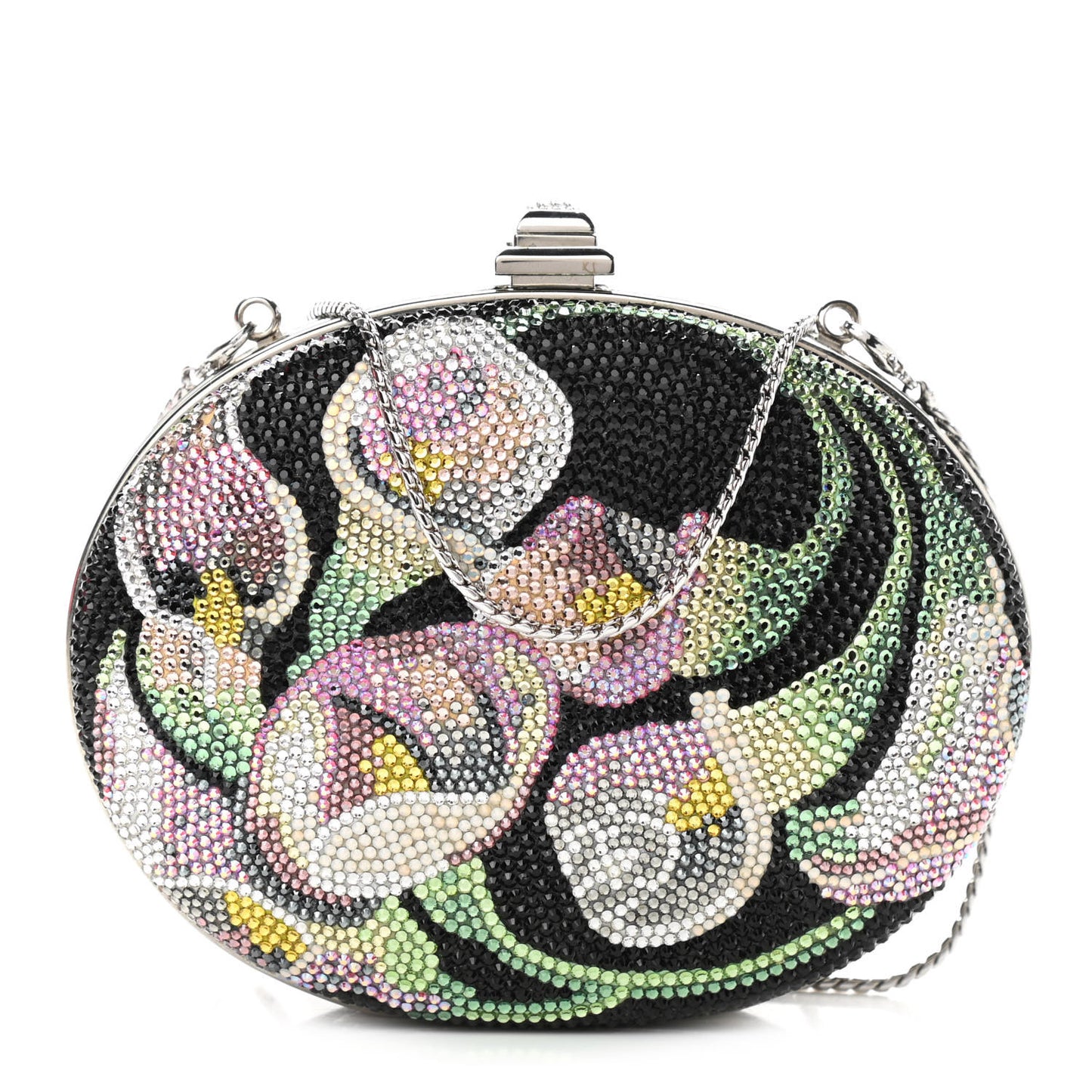 Swarovski Crystal Flower Minaudiere Clutch Gold Multicolor