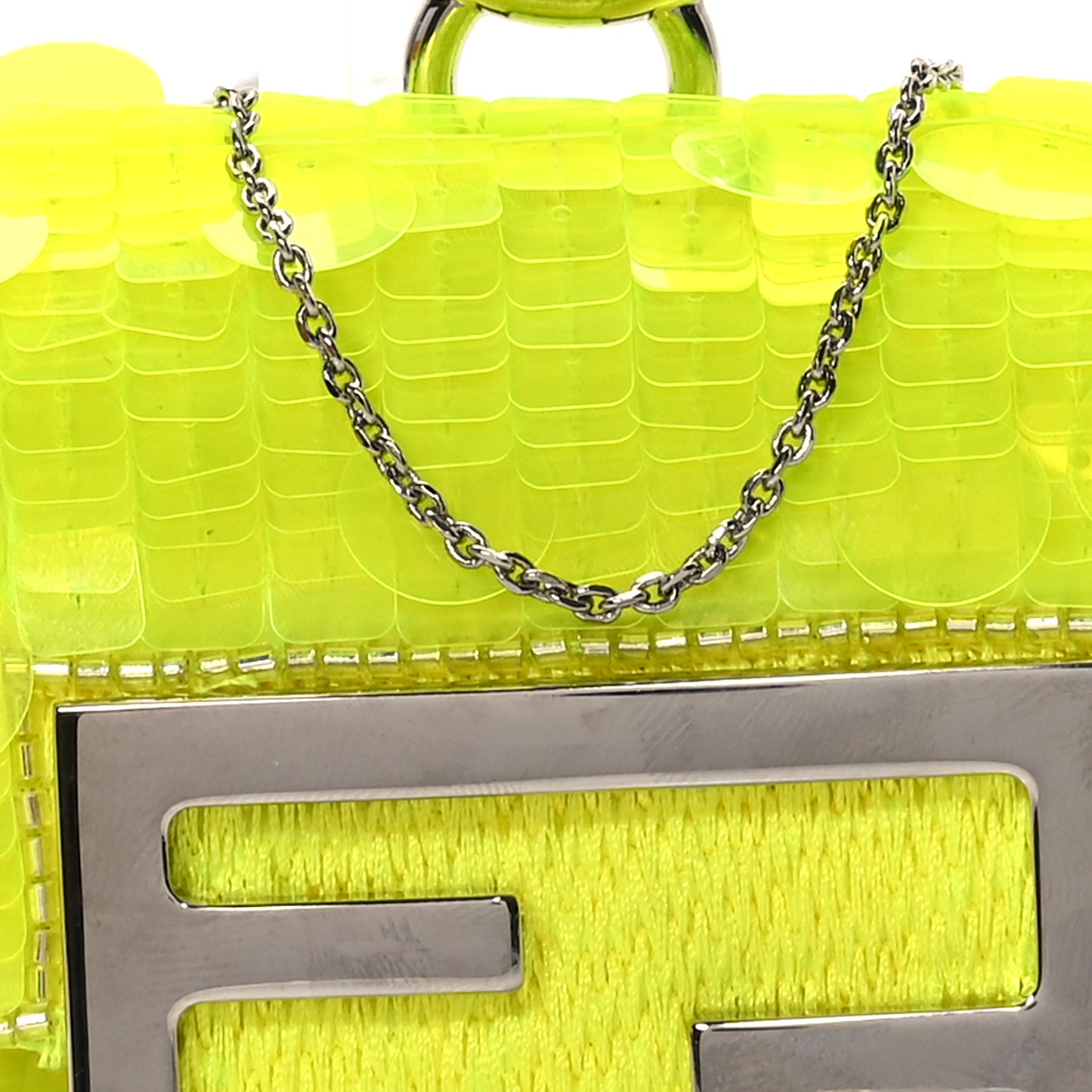 Transparent Paillettes Vitello King Nano Maxi Buckle Baguette Charm Yellow Fluo