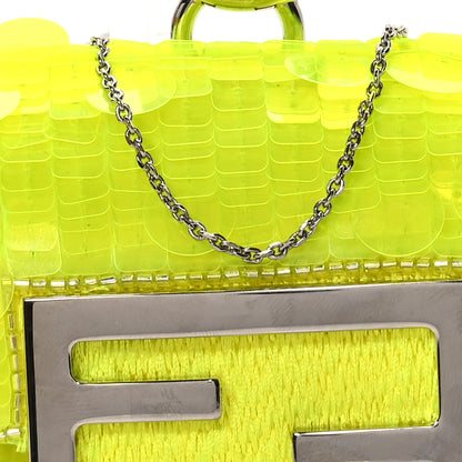 Fendi Transparent Paillettes Vitello King Nano Maxi Buckle Baguette Charm Yellow Fluo 8 of 11