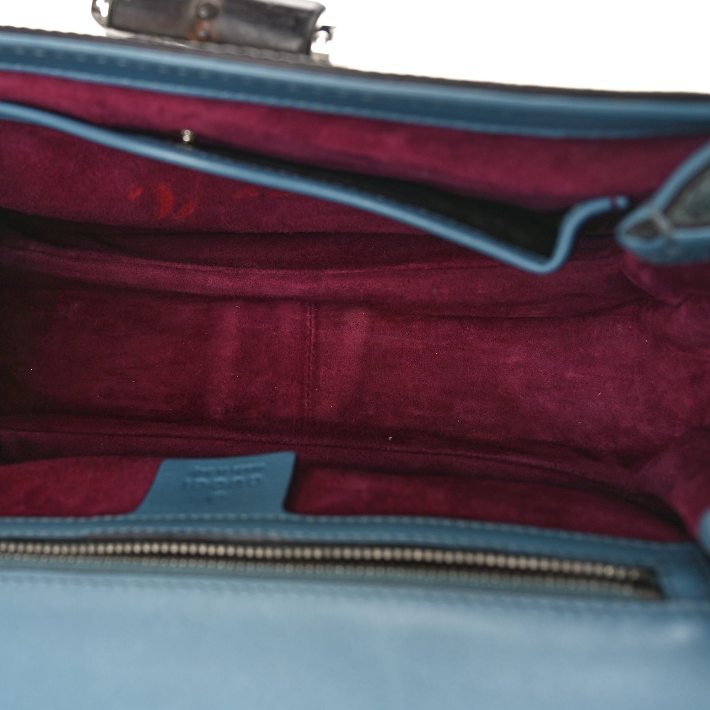 Calfskin Lizard Embossed Medium New Bamboo Top Handle Bag Blue