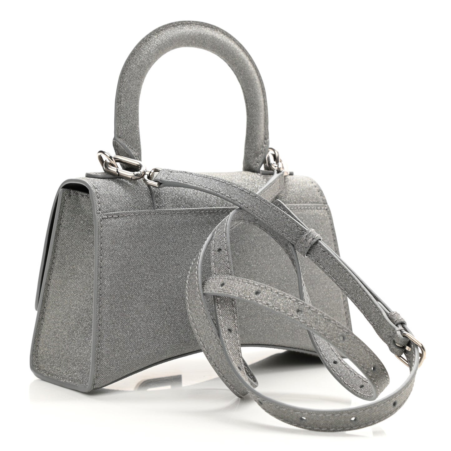 Glitter Fabric Hourglass Top Handle Bag XS Grey