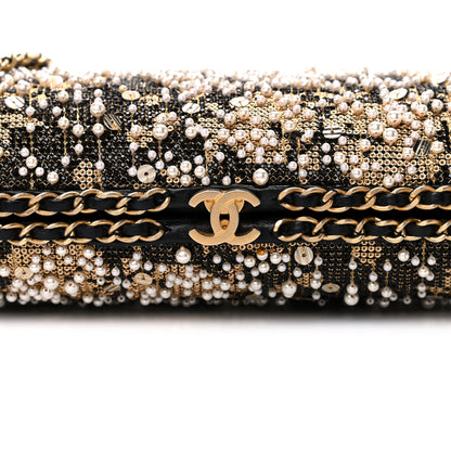 Chanel Pearl Crystal Chain Around Evening Clutch Black Gold 11 of 11