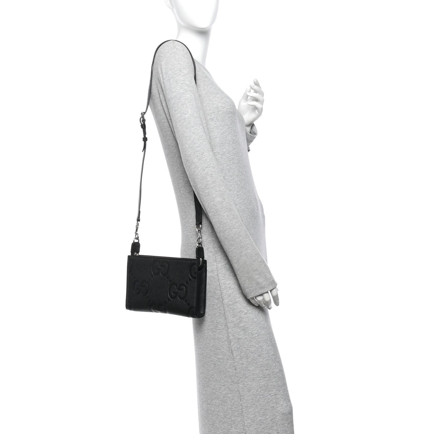 Monogram Jumbo GG Textured Dollar Calfskin Crossbody Bag Black