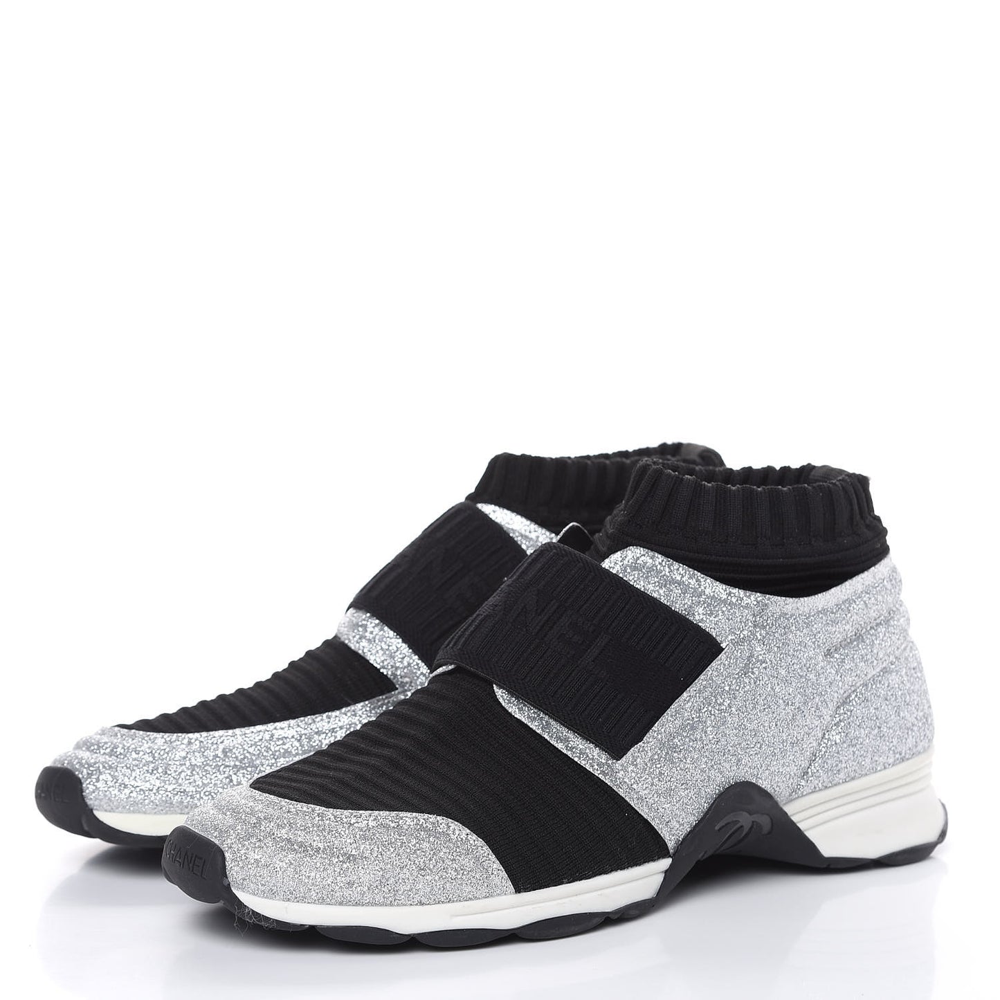 Glitter Stretch Fabric CC Sneakers 40 Black Silver