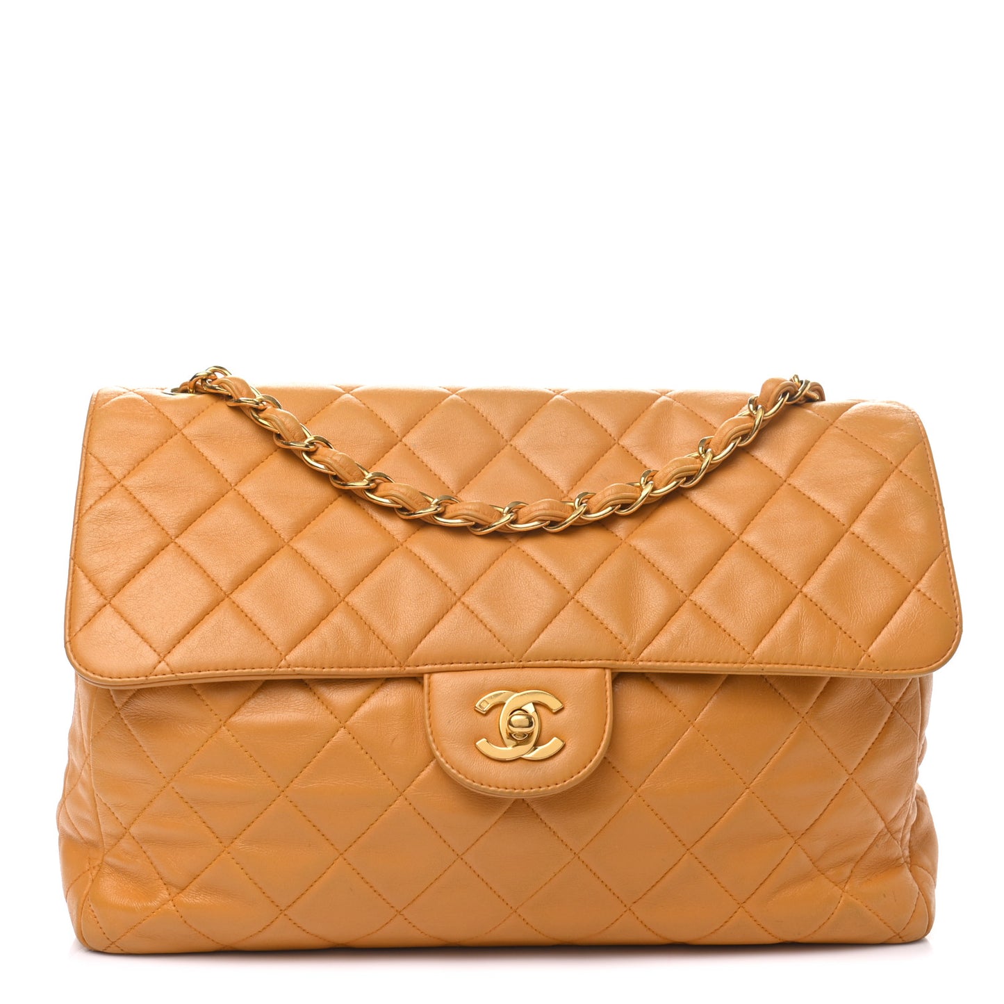 Lambskin Quilted Jumbo Single Flap Beige