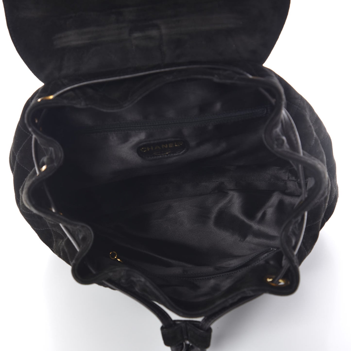 Suede Quilted Drawstring Backpack Black