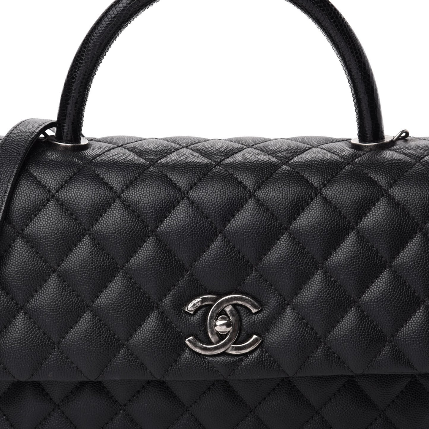 Caviar Lizard Quilted Small Coco Handle Flap Black