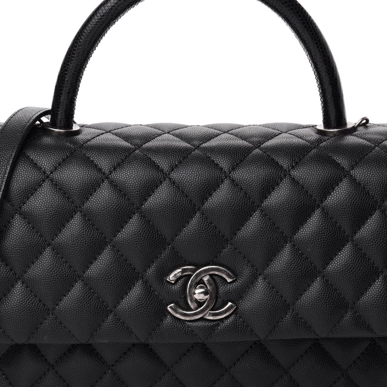 Chanel Caviar Lizard Quilted Small Coco Handle Flap Black 16 of 17