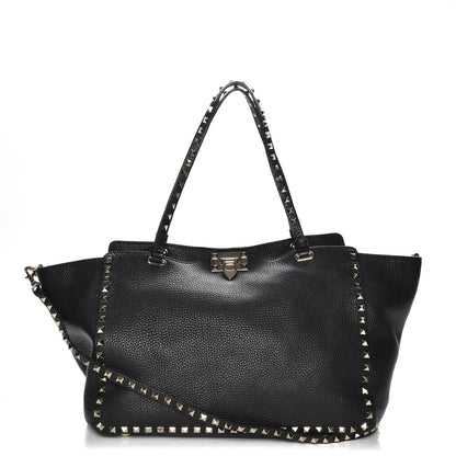 Valentino Garavani Pebbled Calfskin Medium Rockstud Tote Black 1 of 8
