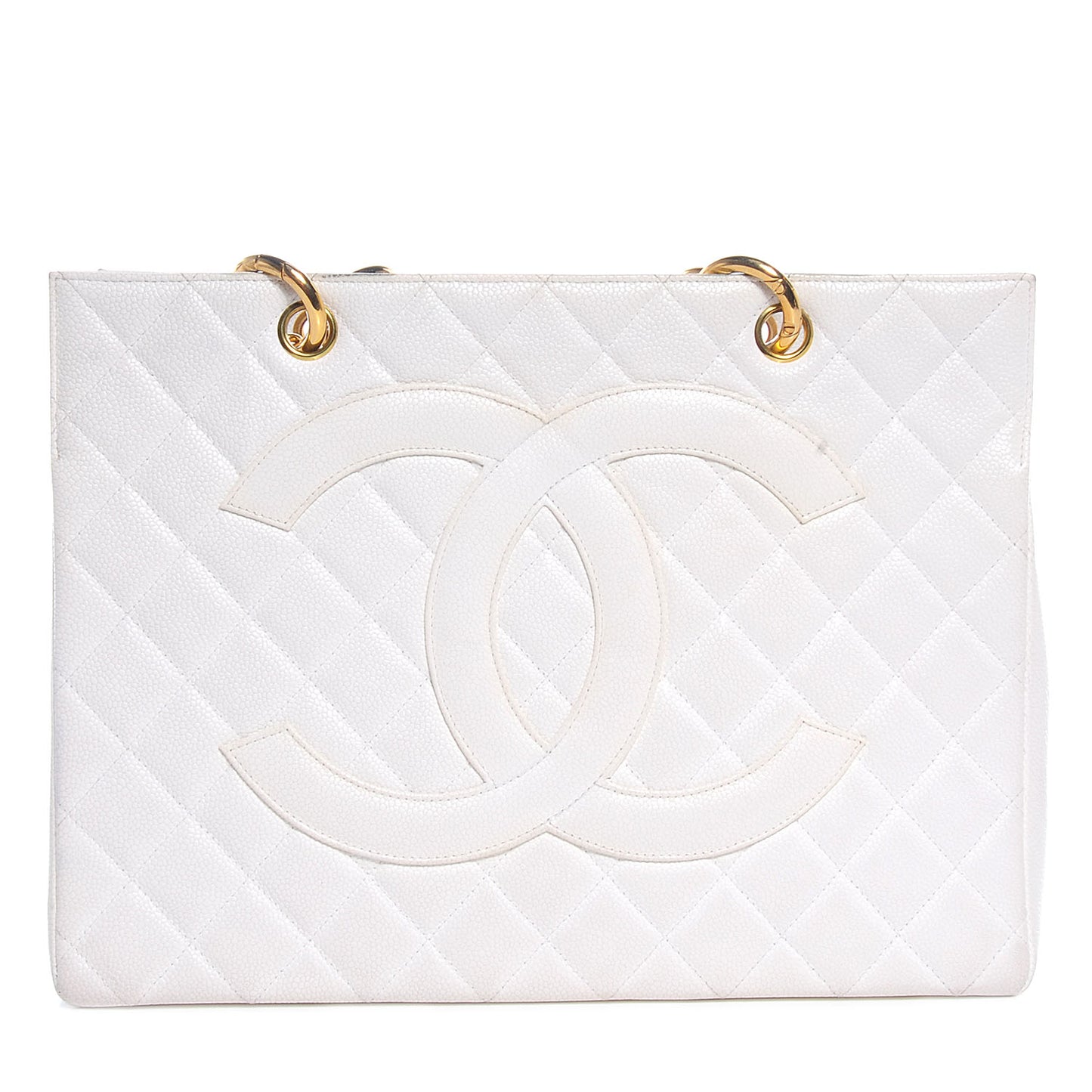 Caviar Quilted Grand Shopping Tote GST White