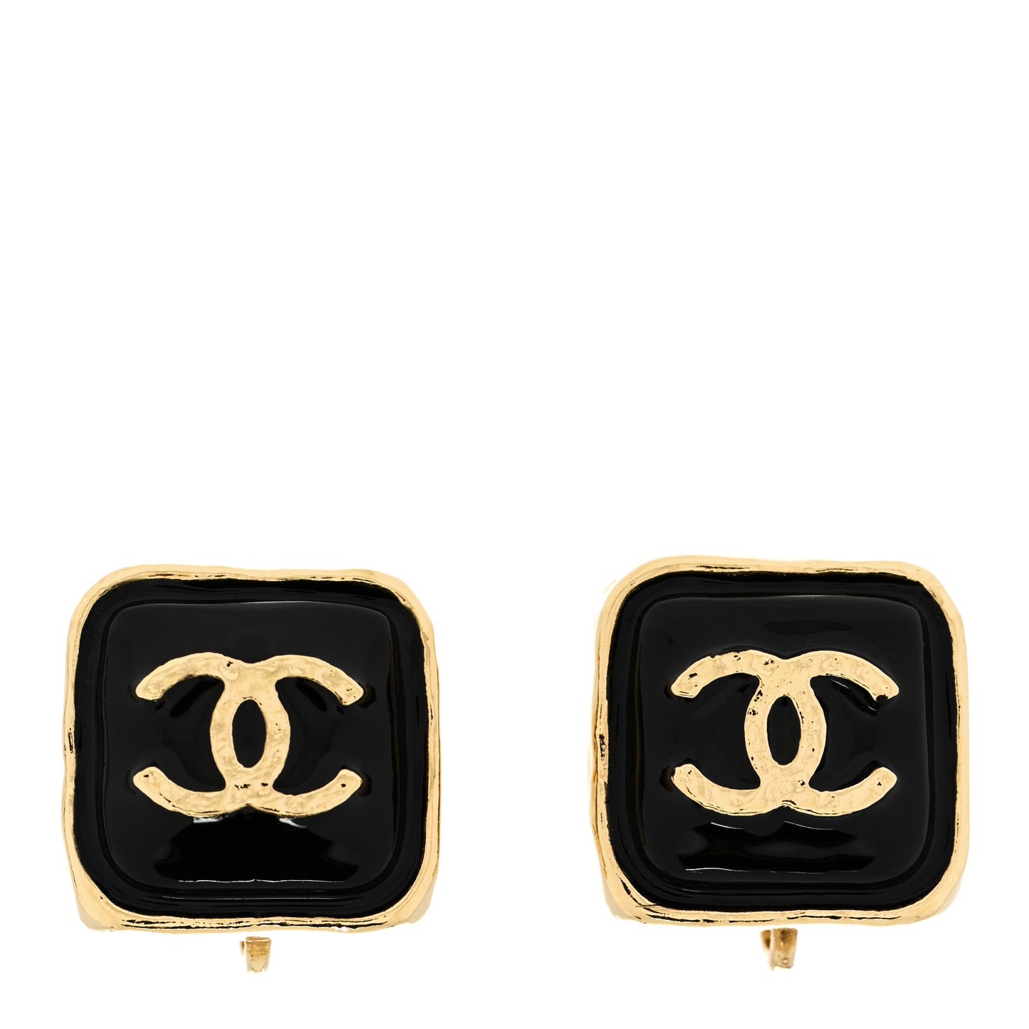 Resin CC Square Clip On Earrings Gold Black