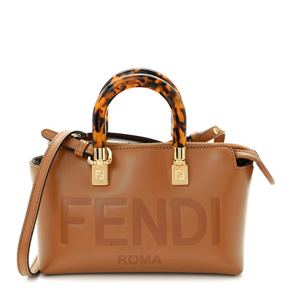 Fendi Vitello King Plexiglass Logo Embossed Mini By The Way Top Handle Boston Bag Caramello 1 of 10