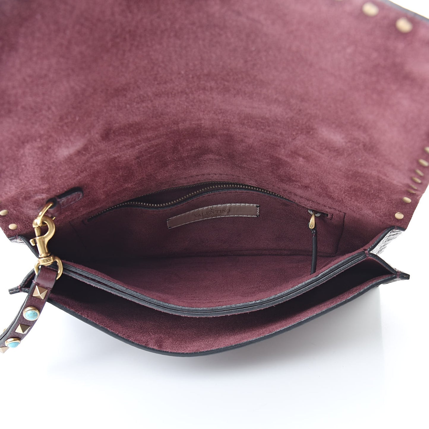 Pebbled Calfskin Rockstud Rolling Wristlet Clutch Rubin