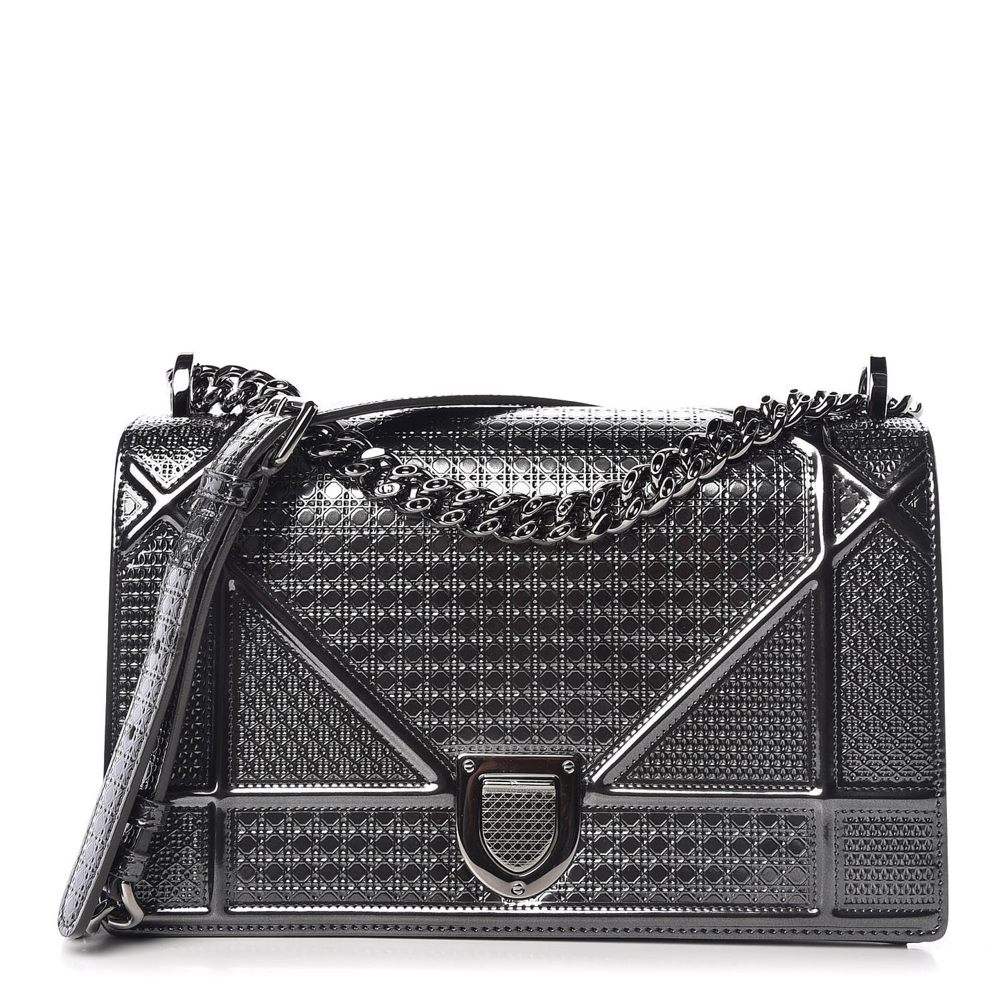 Metallic Patent Micro-Cannage Medium Diorama Flap Bag Graphite