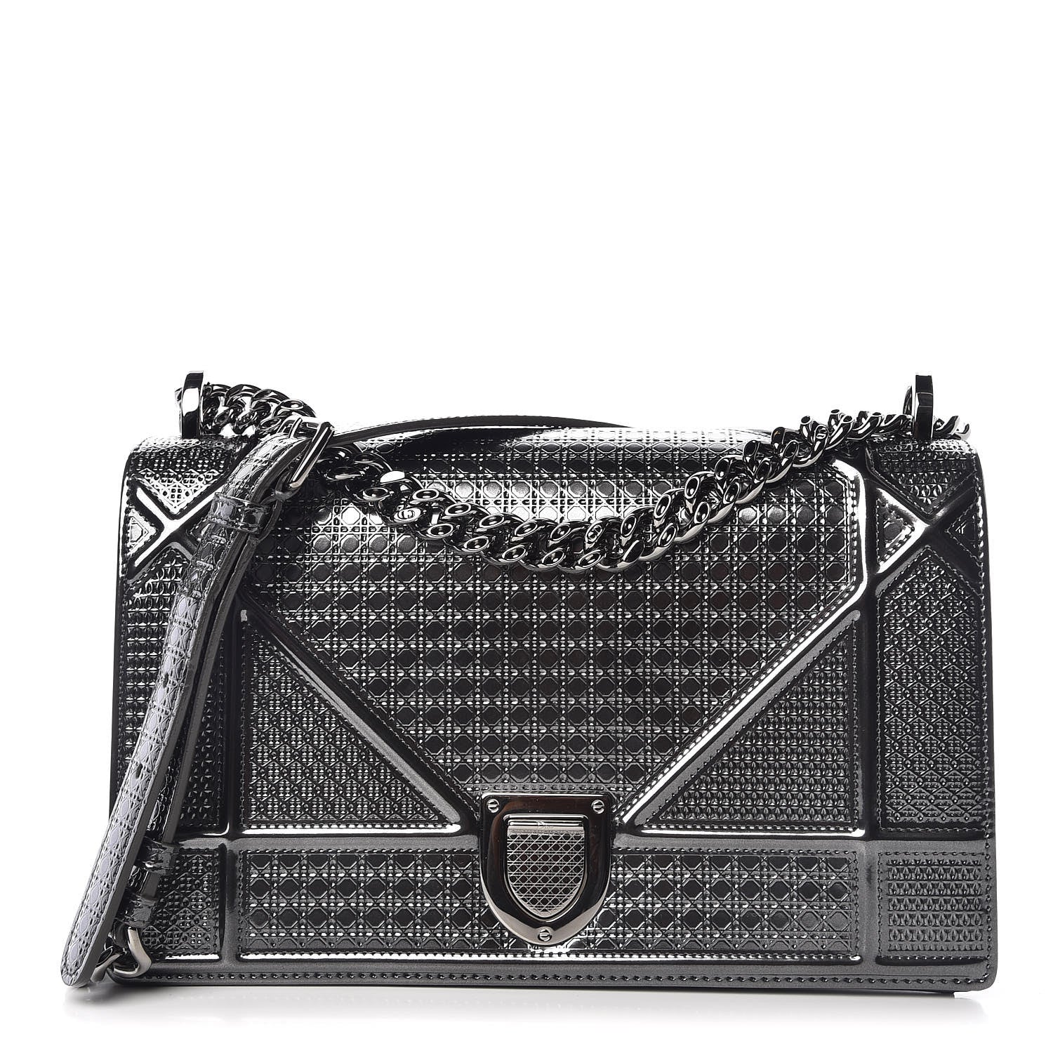 Christian Dior Metallic Patent Micro-Cannage Medium Diorama Flap Bag Graphite 1 of 11