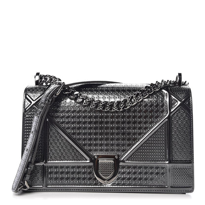 Christian Dior Metallic Patent Micro-Cannage Medium Diorama Flap Bag Graphite 1 of 11