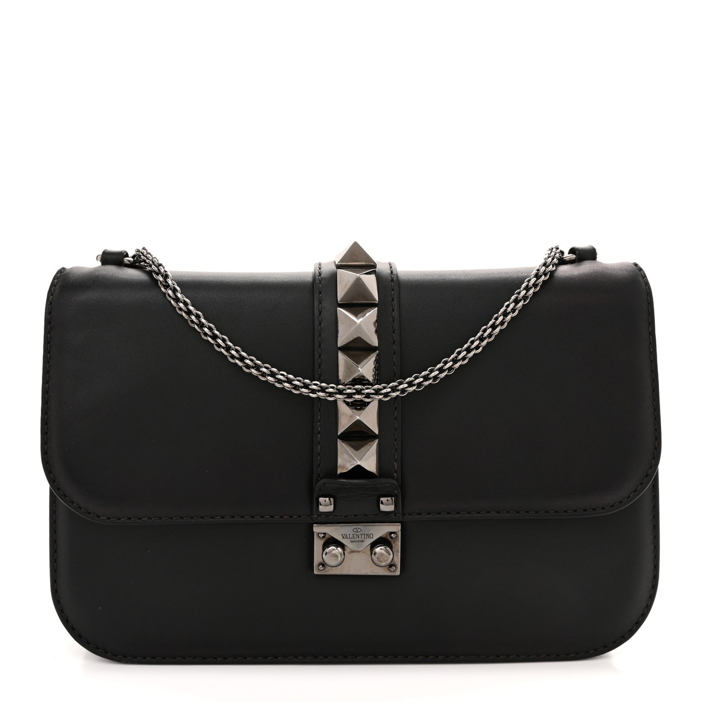 Vitello Medium Glam Lock Rockstud Flap Black