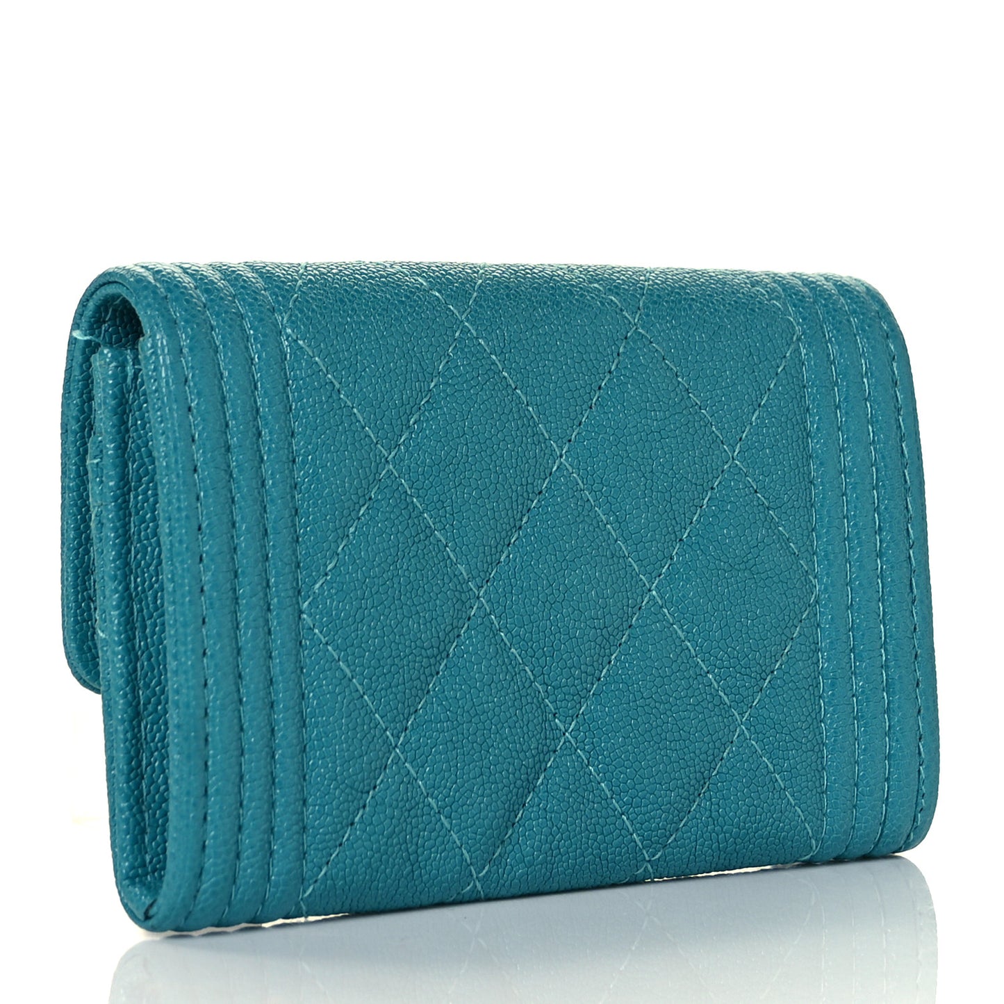 Caviar Quilted Boy Flap Card Holder Turquoise