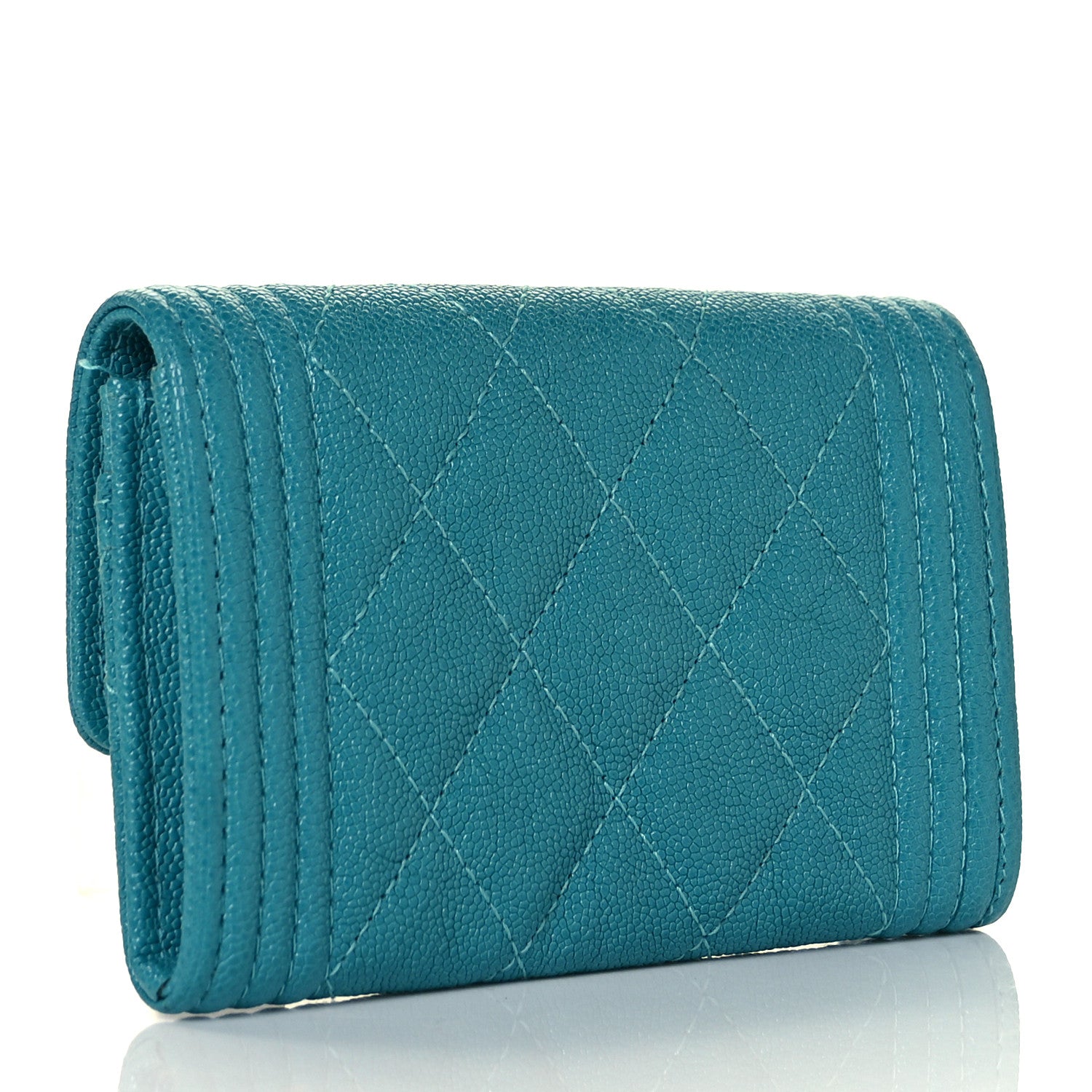 Chanel Caviar Quilted Boy Flap Card Holder Turquoise 3 of 9