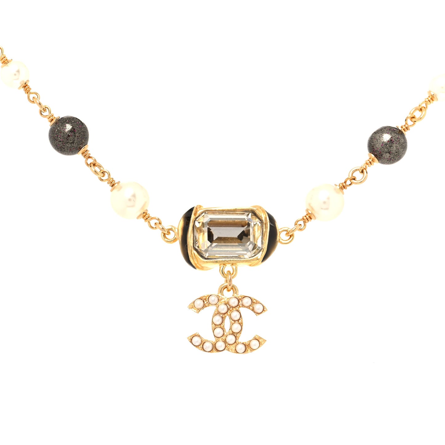 Graduated Pearl Crystal CC Short Necklace Gold Black Grey