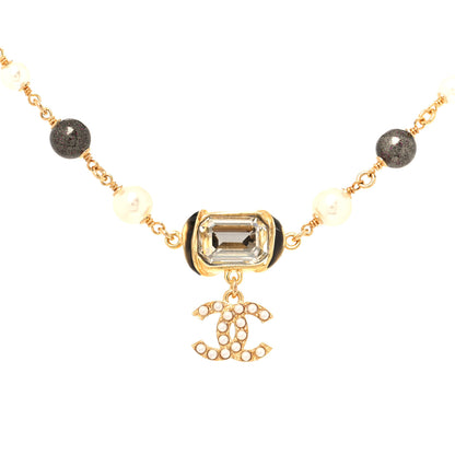 Chanel Graduated Pearl Crystal CC Short Necklace Gold Black Grey 3 of 5