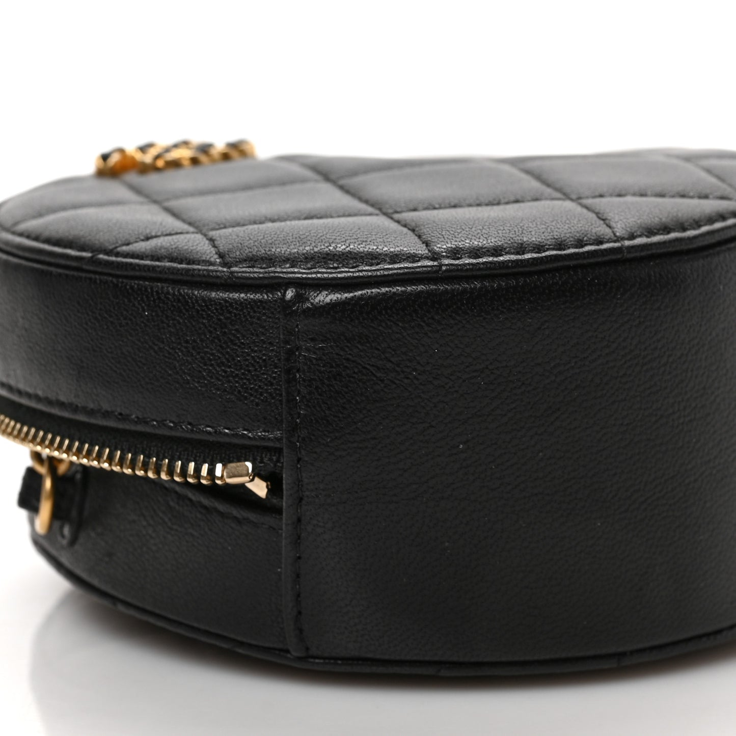 Goatskin Quilted Chanel 19 Round Clutch With Chain Black