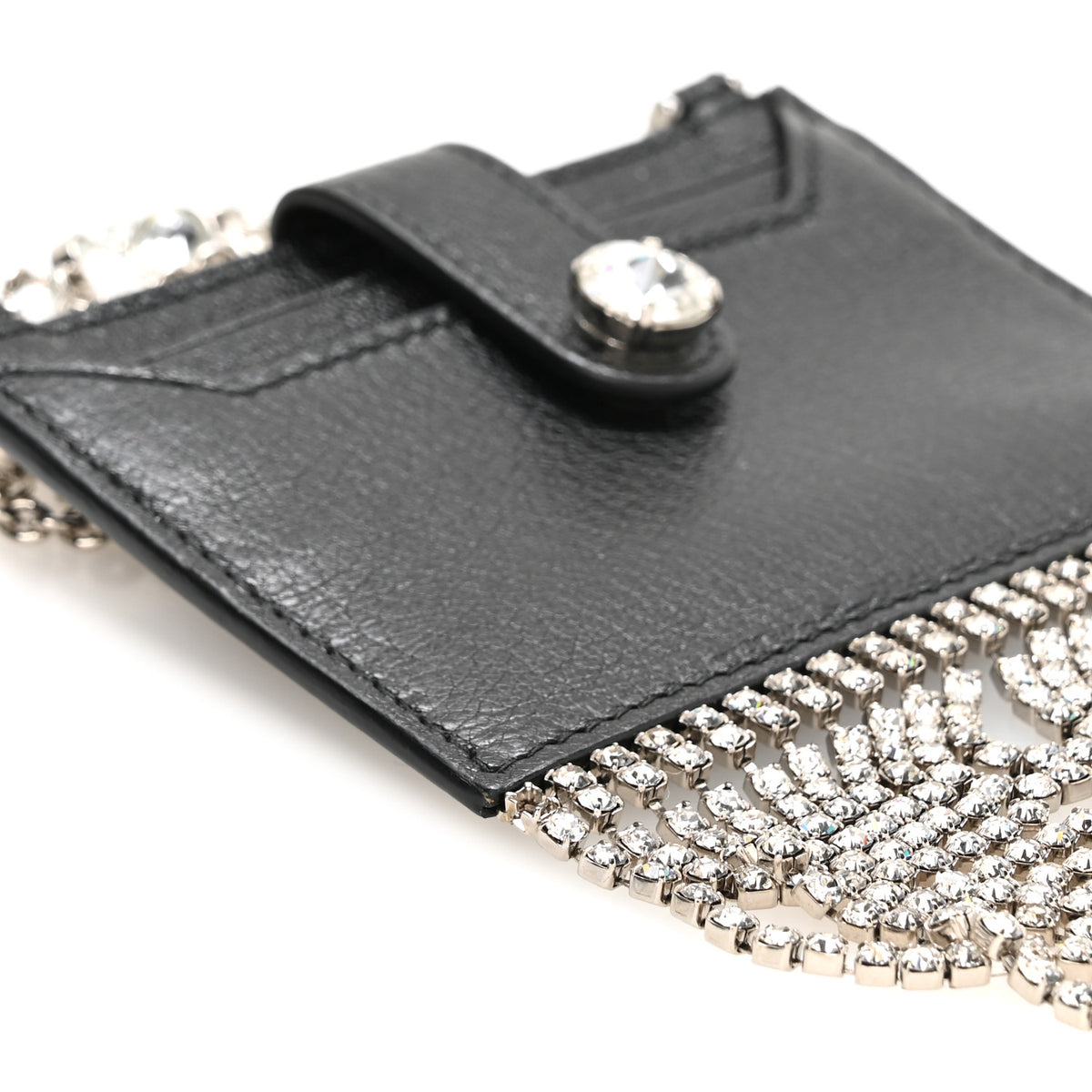 Miu Miu Goatskin Madras Crystal Card Holder Fringe Crossbody Black 9 of 11