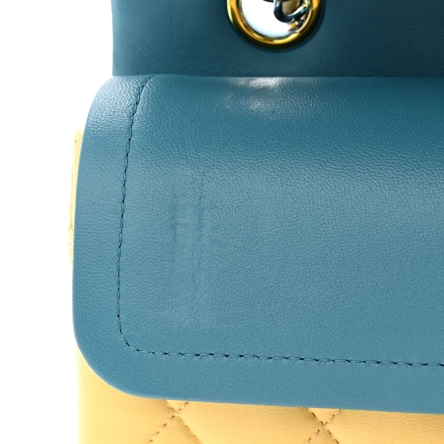 Lambskin Quilted Small Double Flap Yellow Blue