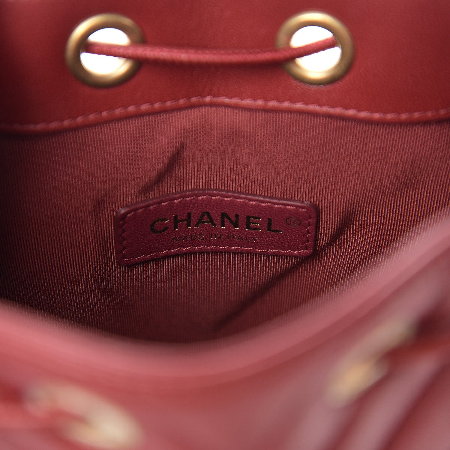 Chanel Sheepskin Chevron Quilted Small Drawstring Bag Dark Red 5 of 10