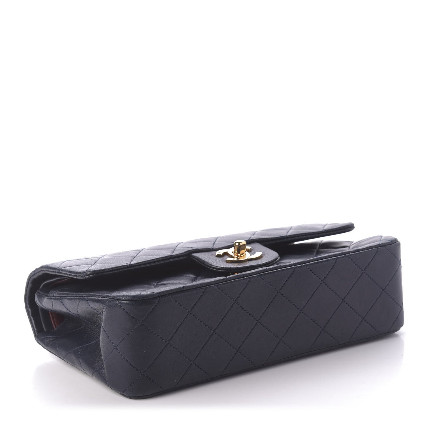 Lambskin Quilted Small Double Flap Navy
