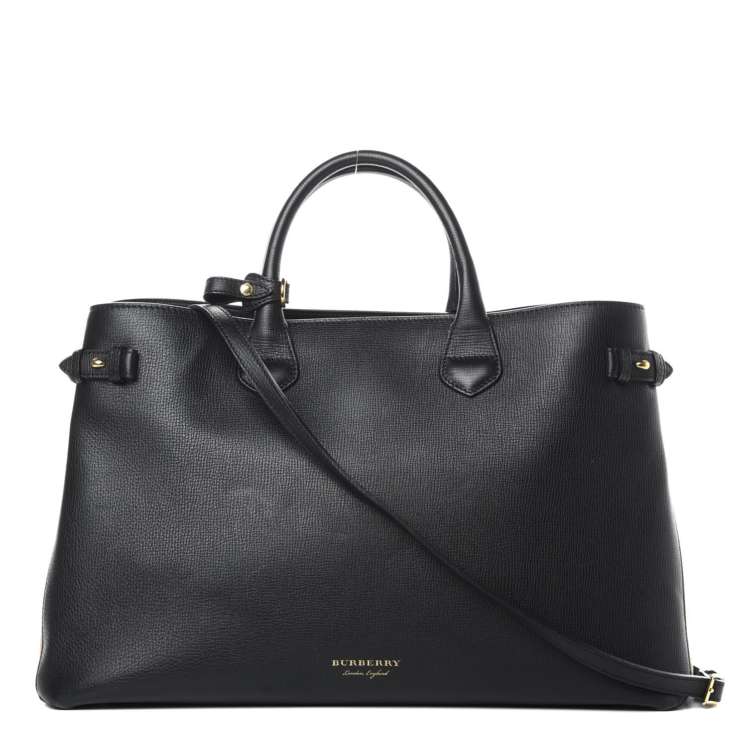Burberry Grainy Calfskin House Check Large Banner Tote Black 1 of 18