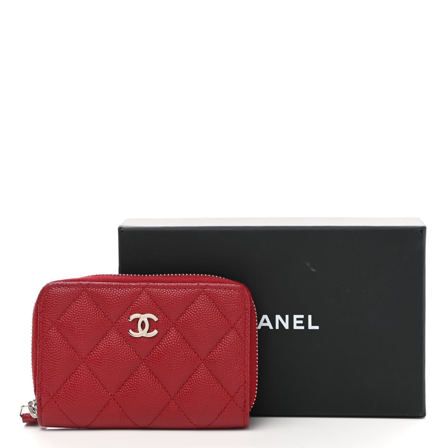 Caviar Quilted Zip Coin Purse Red