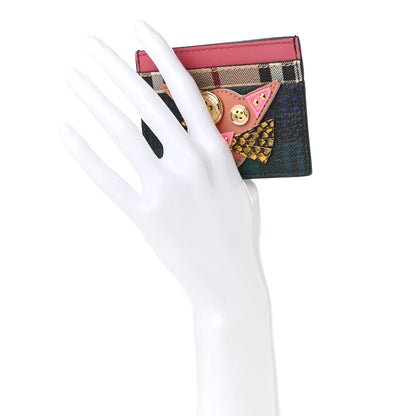 Burberry Calfskin Haymarket Check Cat Appliqué Card Case Multicolor 2 of 7