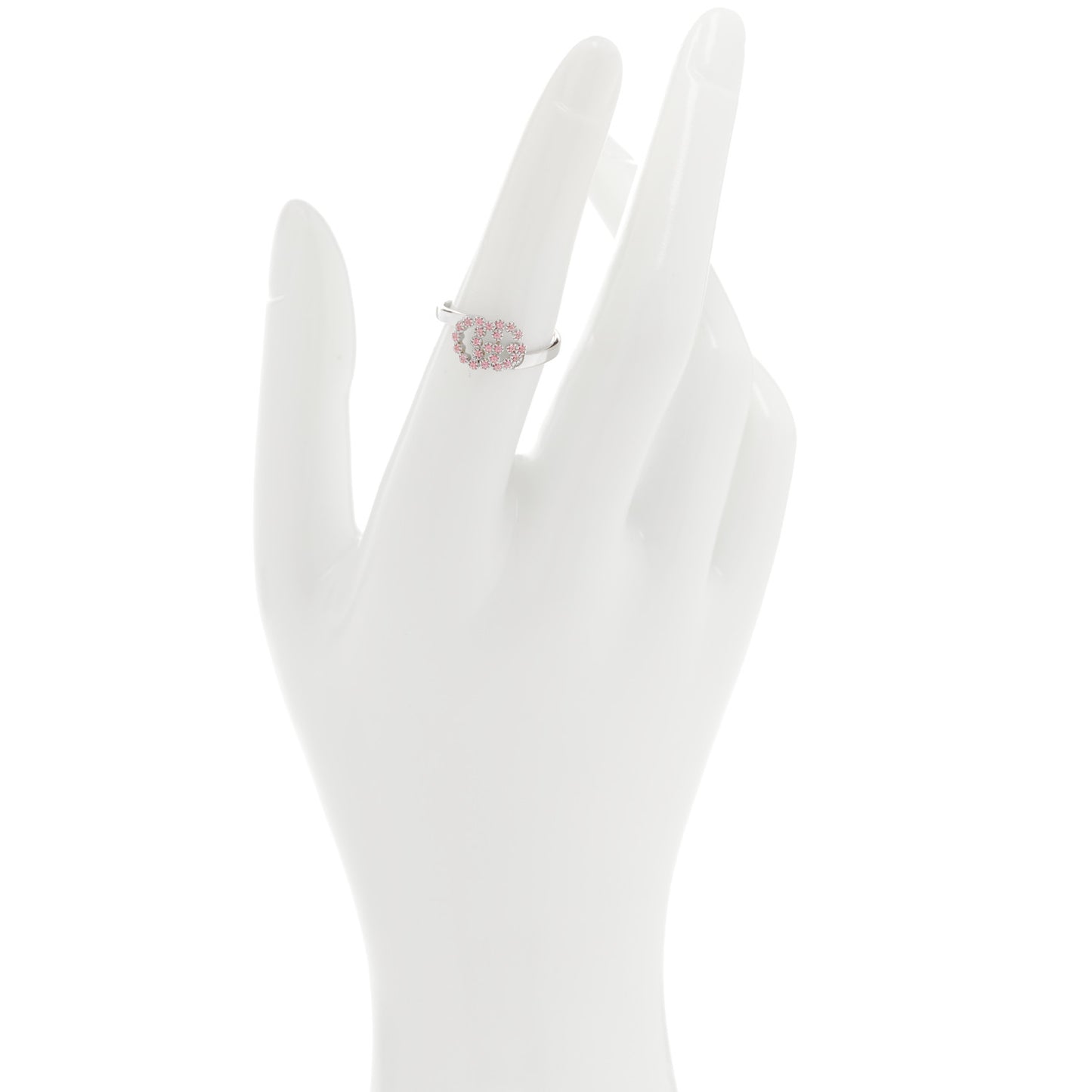 18K White Gold Pink Topaz Running G Ring 51 5.75