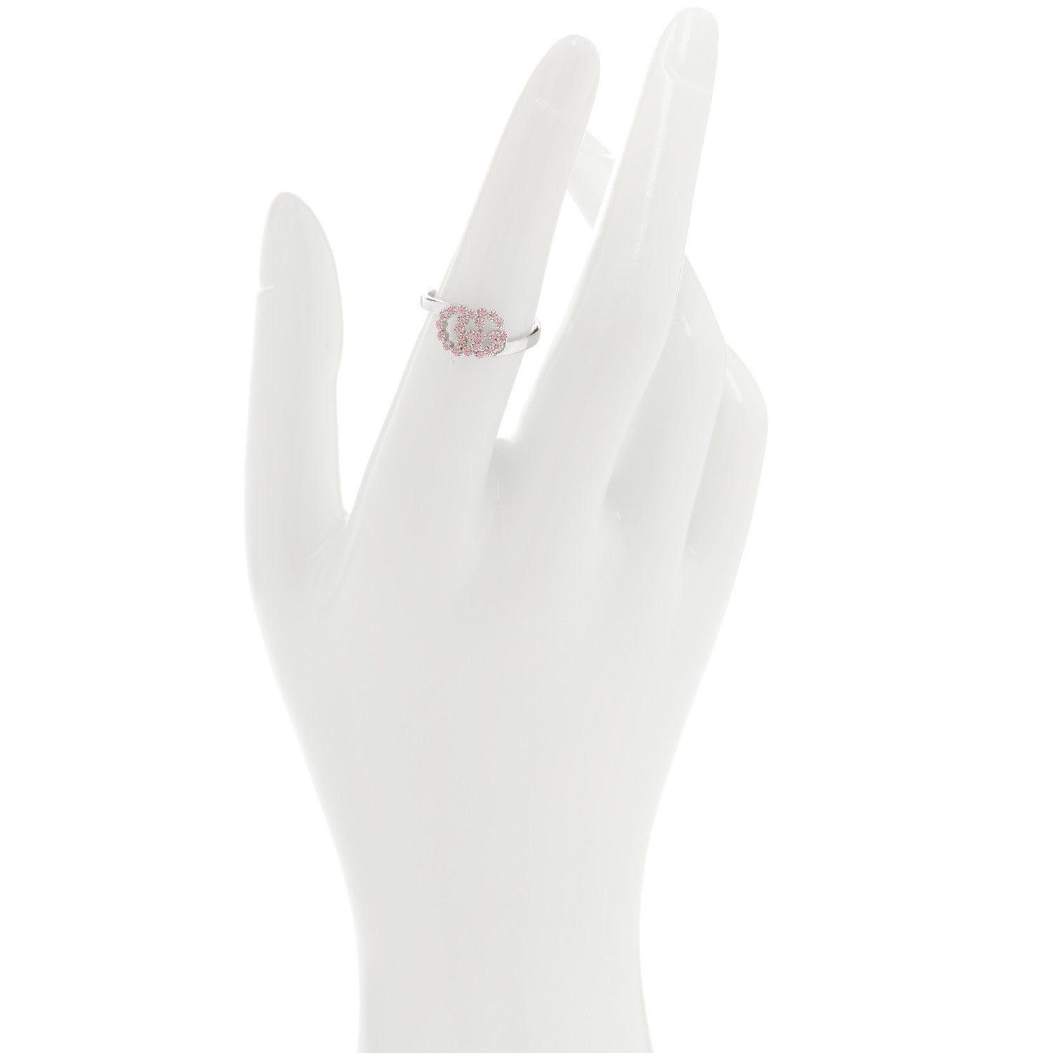 Gucci 18K White Gold Pink Topaz Running G Ring 51 5.75 2 of 6