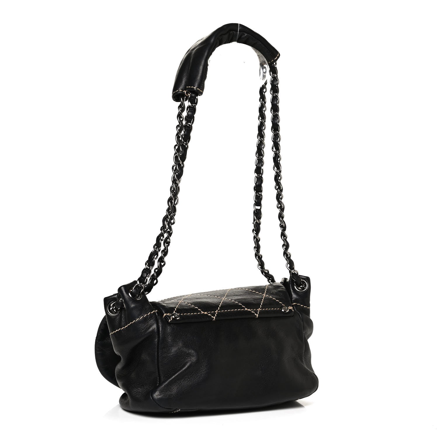 Chanel Lambskin Contrast Stitch Small Surpique Accordion Flap Black 3 of 13
