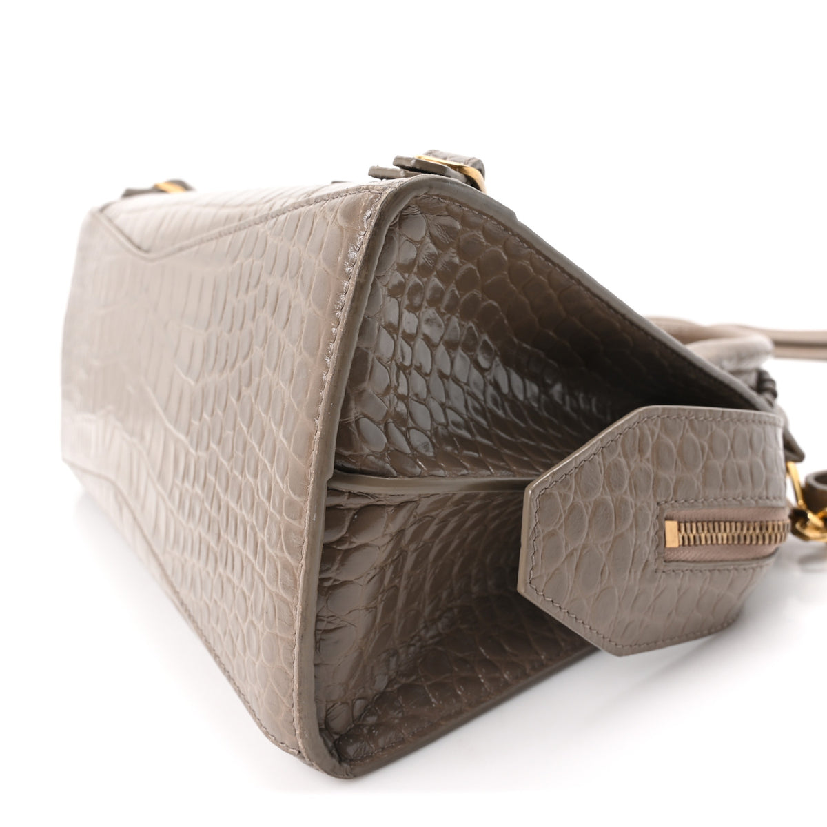 Balenciaga Shiny Supple Calfskin Crocodile Embossed Neo Classic Gold Hardware S City Mink Grey 10 of 10