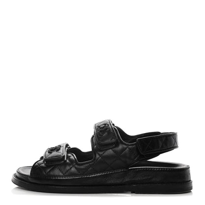 Chanel Lambskin Velcro Dad Sandals 36 Black 1 of 15
