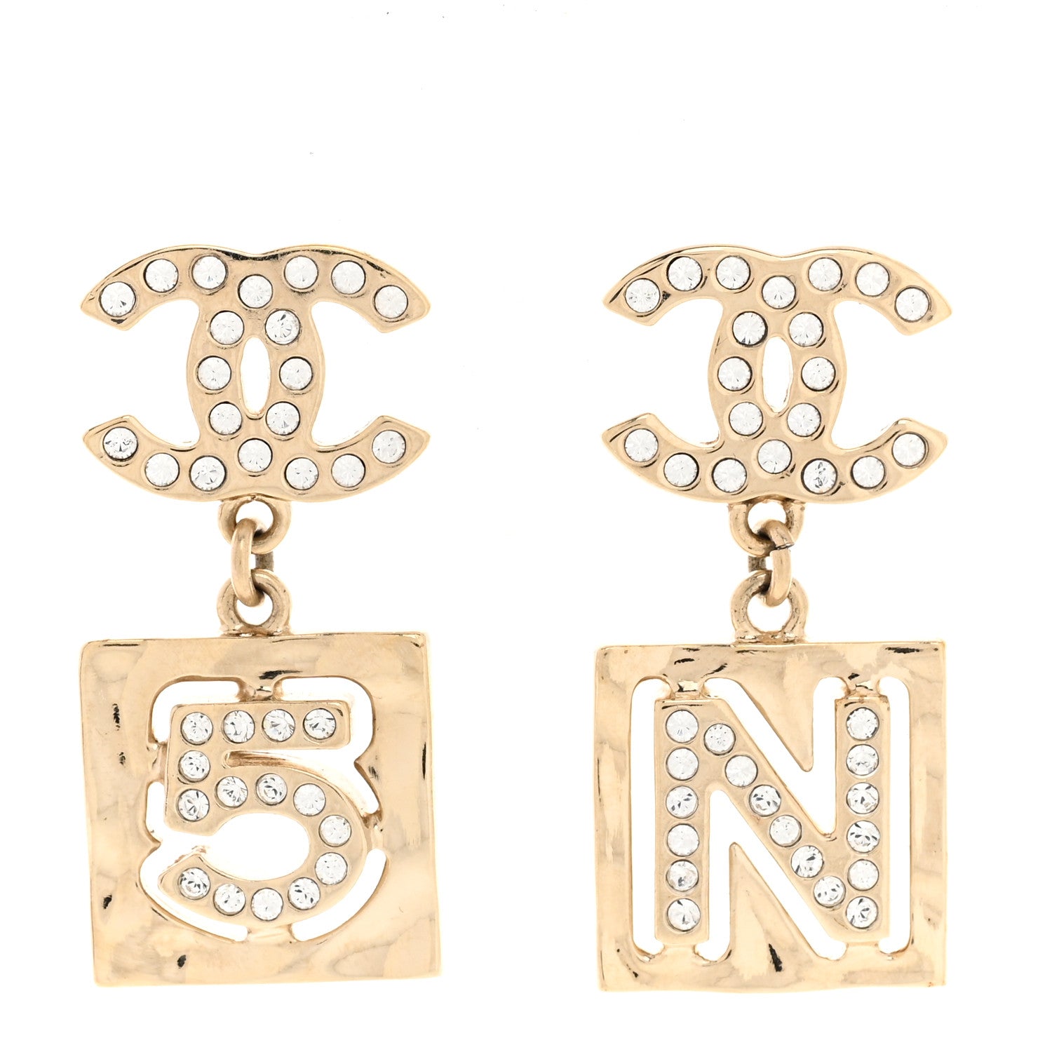 Chanel Crystal CC No 5 Drop Earrings Gold 1 of 5