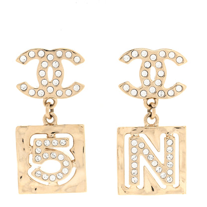Chanel Crystal CC No 5 Drop Earrings Gold 1 of 5