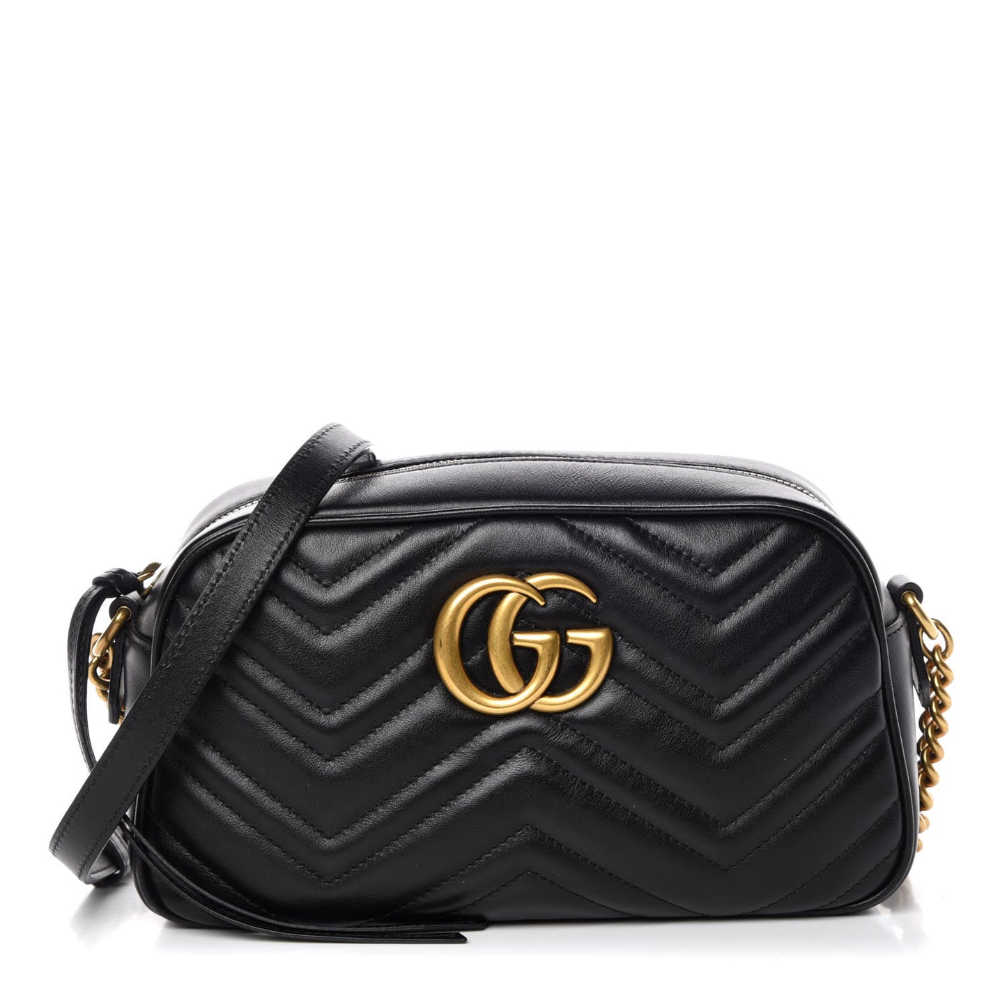 Calfskin Matelasse Small GG Marmont Chain Shoulder Bag Black