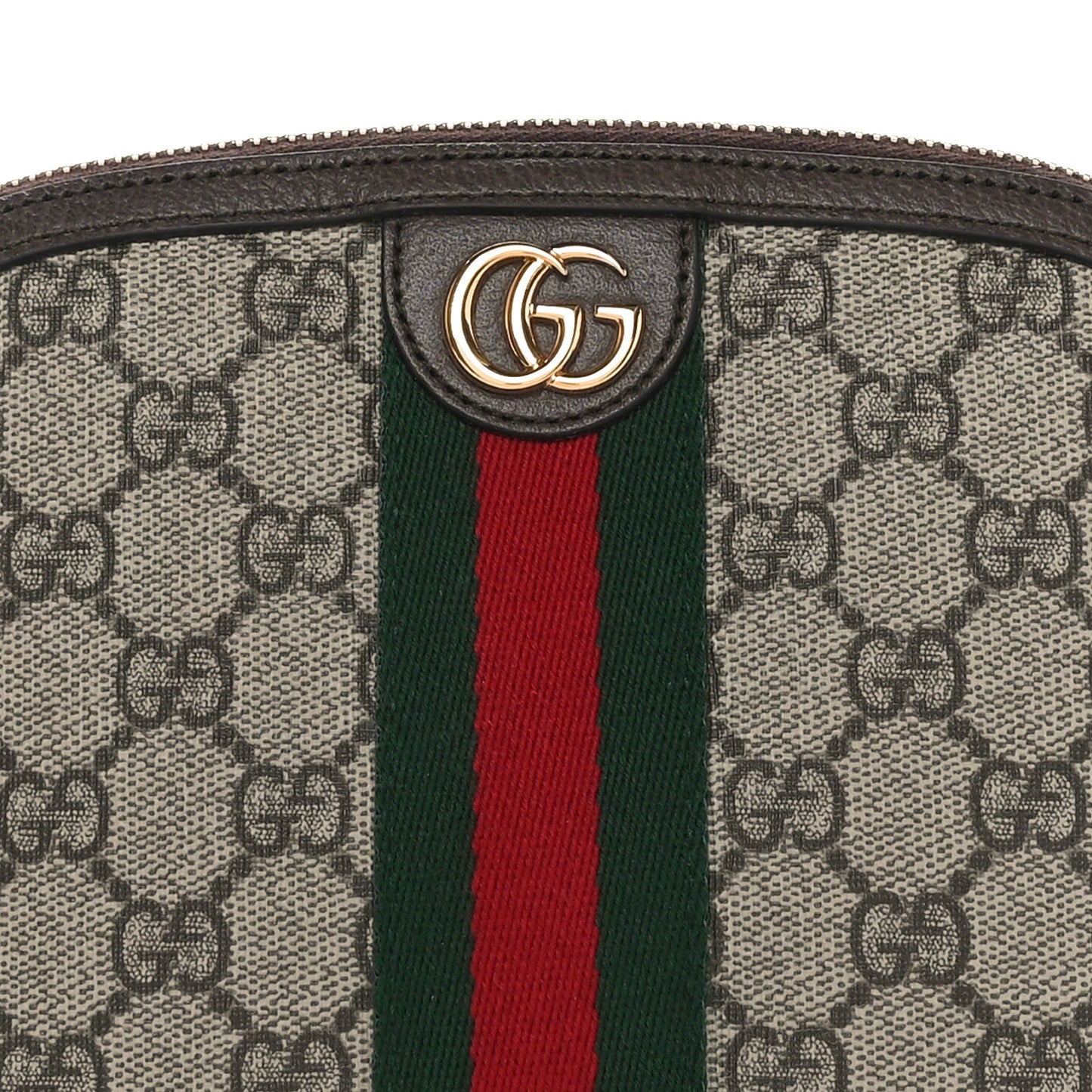 GG Supreme Monogram Textured Calfskin Web Large Ophidia Cosmetic Case Beige Ebony New Acero