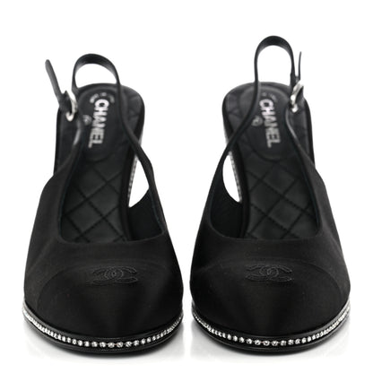 Chanel Silk Crystal Embellished Cap Toe CC Slingback Pumps 36.5 Black 4 of 10