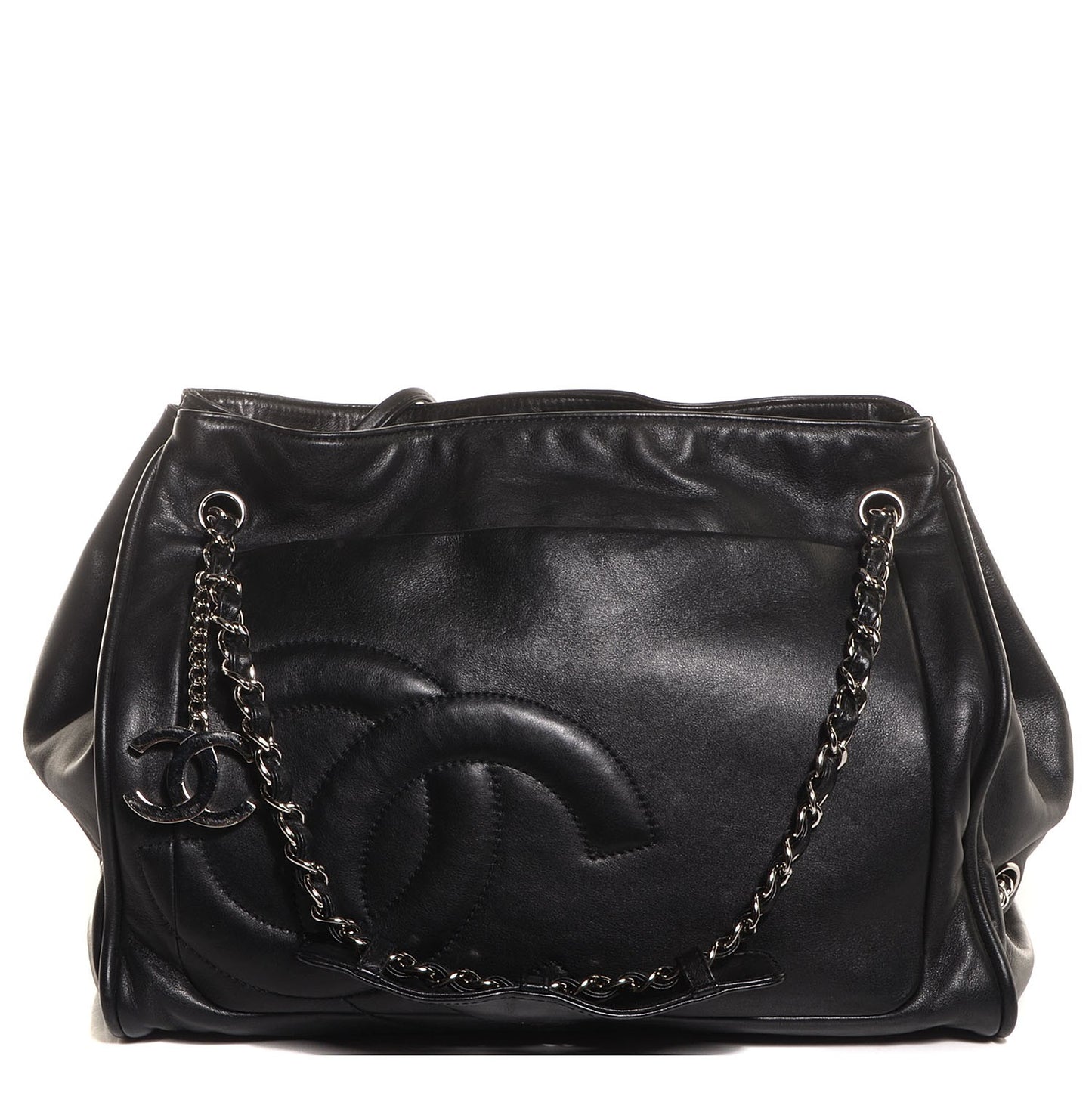 Calfskin Diagonal Ligne Large Tote Black