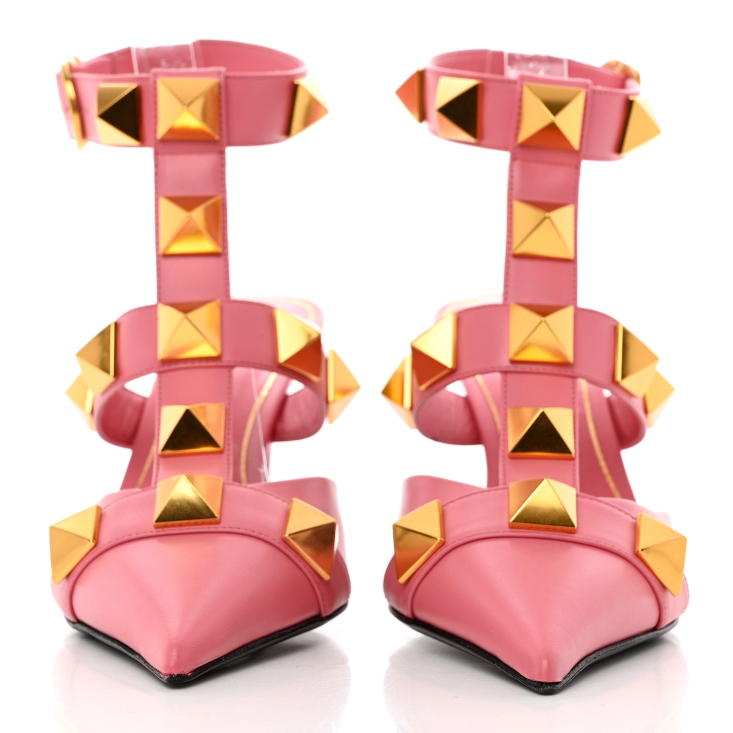 Calfskin Roman Stud Ankle Strap 80mm Pumps 38 Flamingo Pink
