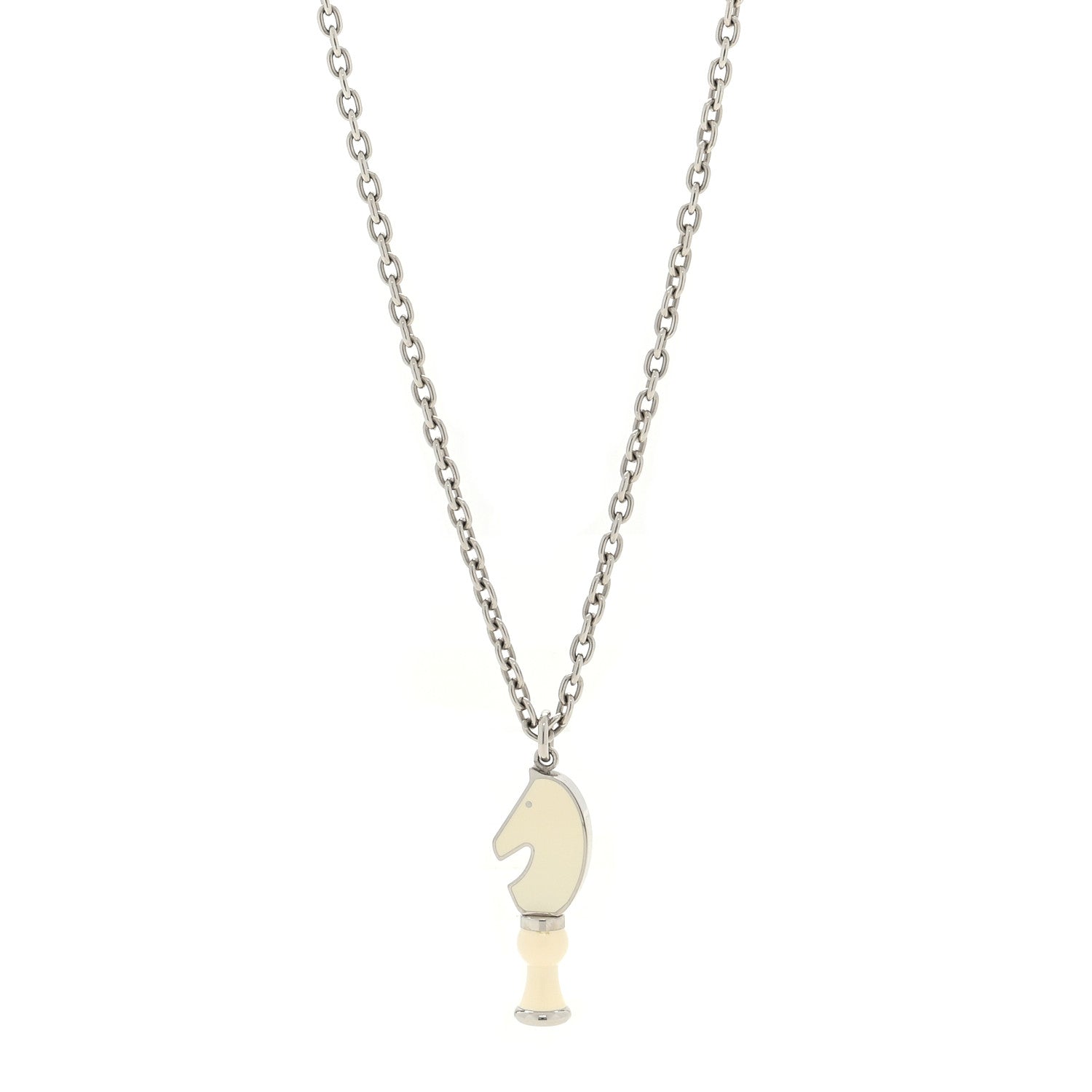 Hermes Lacquered Palladium Cavalier Necklace Craie 1 of 4